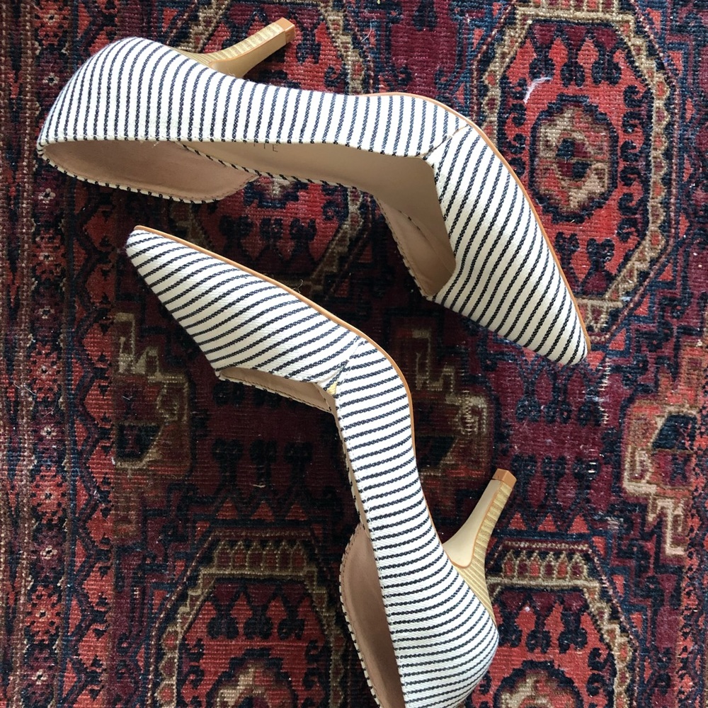Navy and White Striped preppy pumps, size 7.5.